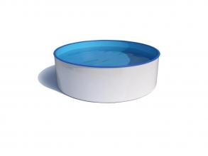 Ibiza kör alaku medence, 4,20 méter, mélysége 1,20 m, fehér, fal 0,60 mm, szkimmer/befúvó nyílás, alsó sínnel, felsö sínek nélkül