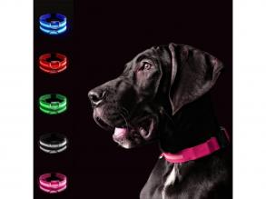 LED-es kutyanyakörv , állítható , elemes , vízálló , 40cm , L-es , pink