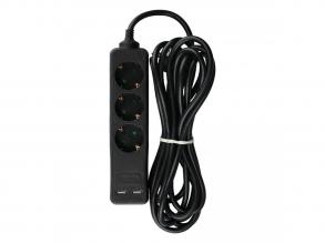 VT-1125-5 3 Utas Aljzat 2 Usb-Vel (3G1.5mm2 X5M) - Fekete