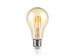 LED lámpa , égő , izzószálas hatás ,filament , körte , E27 foglalat , 10 Watt , meleg fehér , borostyán sárga