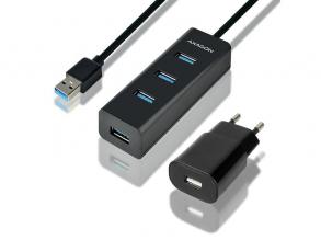 Axagon HUE-S2BP 4 portos USB3.0 gyorstöltő hosszú kábeles HUB tápegységgel