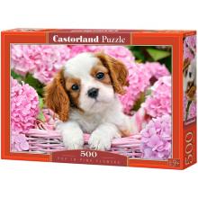 Kiskutya rózsaszín virágokkal 500db-os puzzle - Castorland