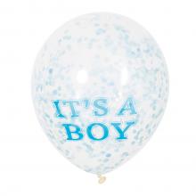"IT'S A BOY" konfettivel töltött kék lufi szett, 6 db